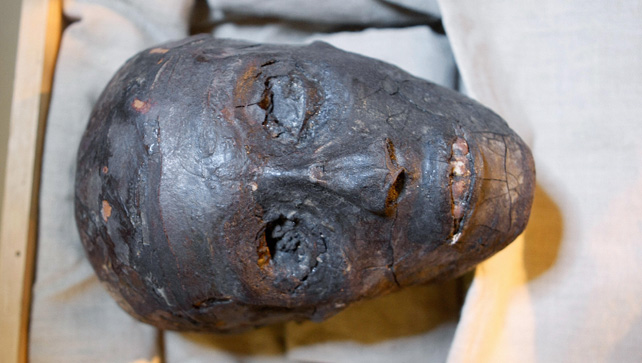 Il volto del faraone Tutankhamon è mostrato in un caso climatizzato presso la sua tomba nella Valle dei Re nel 2007. (Cris Bouroncle/AFP/Getty Images)