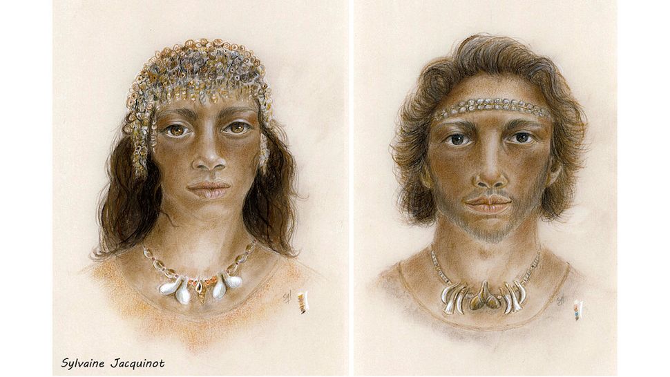 L'interpretazione di un artista di come le persone del periodo gravettiano in Europa potrebbero aver indossato i loro gioielli.  (Credito immagine: Sylvaine Jacquinot)

