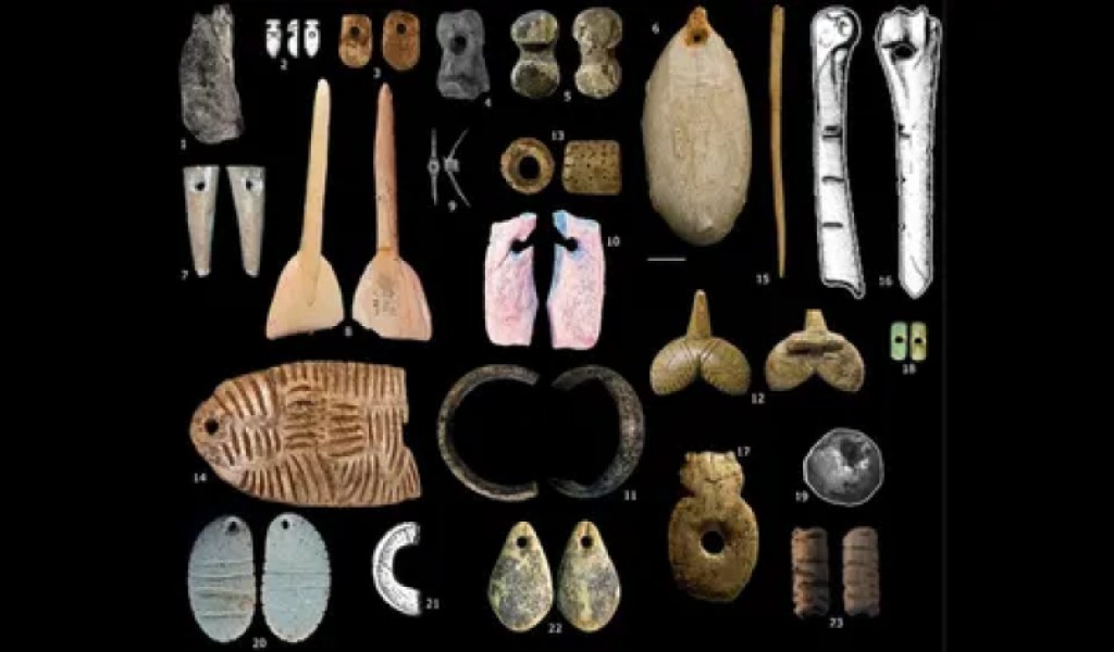 Una selezione di gioielli risalenti al periodo Gravettiano in Europa. (Credito immagine: J. Baker, et al)
