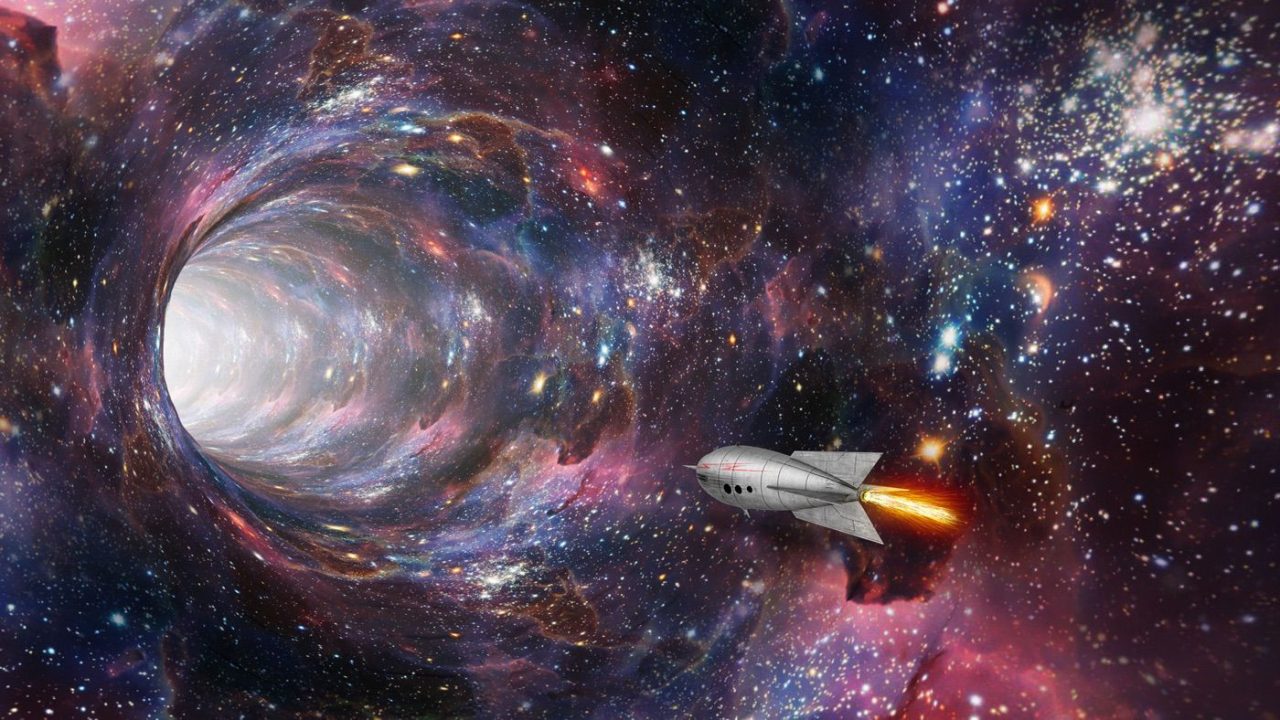 Un wormhole può essere visualizzato come un tunnel con due estremità in punti separati nello spaziotempo