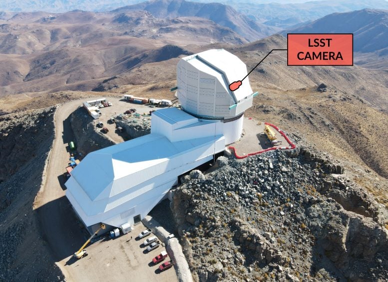 La fotocanera LSST sarà posizionata in cima al Simonyi Survey Telescope dell'Osservatorio Rubin, sulle Ande del Cile. Credito: Osservatorio Rubin/National Science Foundation/AURA