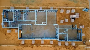 Plan over bygningen set fra fugleperspektiv.