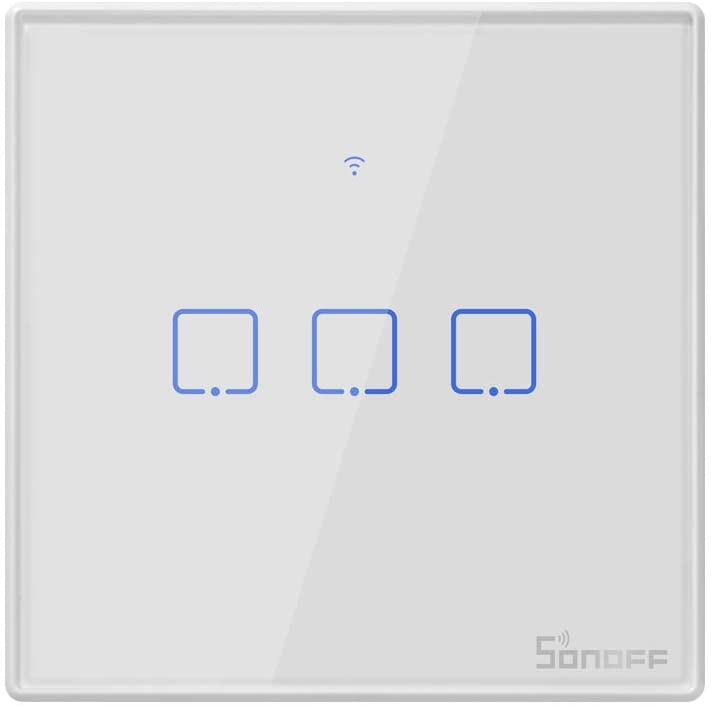 SONOFF T2EU3C Interruptor Mural para Control de Luces Inalámbrico por RF Wi-Fi Inteligente, Interruptor de Tipo 86 de 3 Canales para Soluciones de Automatización Domótica(1-way)