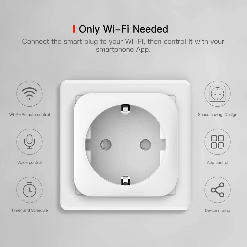TECKIN WiFi Enchufe Inteligente 16A 3300W Mini Smart Plug Funciona con Siri Amazon Alexa Echo, Google Home, Control remoto con temporizador
