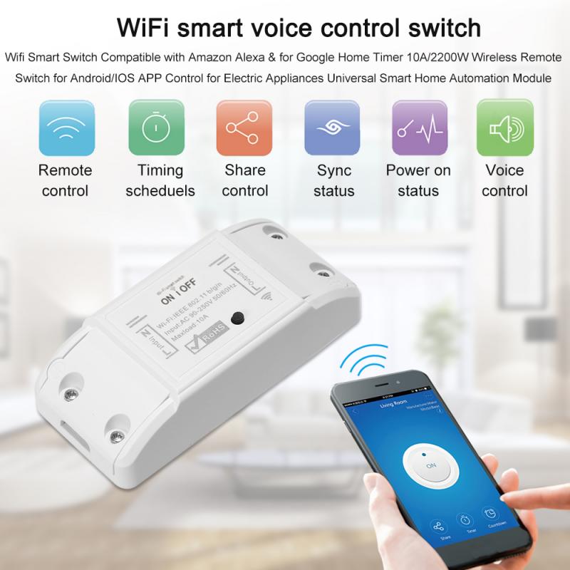 Domótica-Módulo de Controlador de luz que funciona con Alexa, Google Home, eWeLink, Itead, Sonoff, básico, R2, Wifi, bricolaje, interruptor remoto inalámbrico inteligente