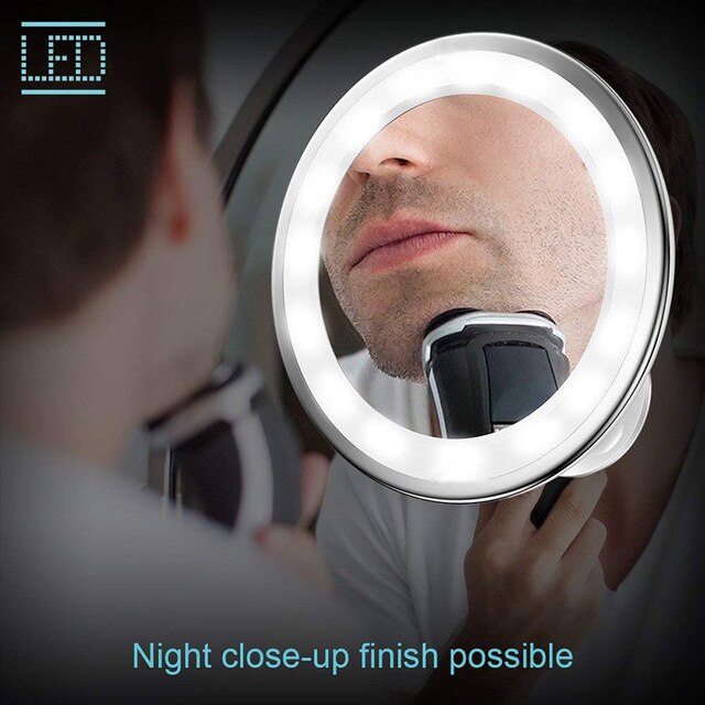Espejo de pared ajustable giratorio con luz LED para maquillaje, accesorios para cuarto de baño, rotación 360 grados, ventosa para montaje en pared, 10x aumentos, espejo de ducha para afeitadoes