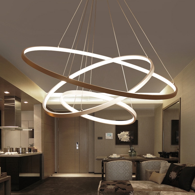 Luces colgantes modernas para salón y comedor, lámparas LED de techo con anillos circulares y cuerpo de aluminio acrílico, 60 cm, 80cm y 100cm