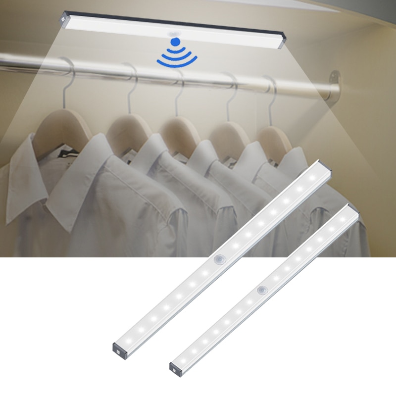 Tira magnética de luz LED con carga USB para armario lámpara de noche con Sensor de movimiento para cocina, dormitorio, iluminación del hogar, 14 y 20 LED