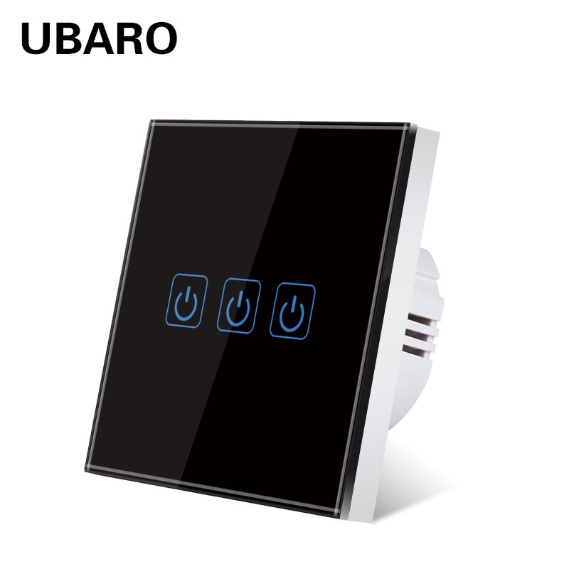 UBARO-Panel de cristal templado para pared, Interruptor táctil para luz de encendido/apagado, interruptores sensoriales de potencia para el hogar, 3 entradas, 220V, EU/UK