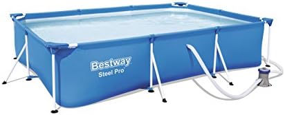 BESTWAY 56411 – Piscina Desmontable Tubular Infantil Deluxe Splash Frame Pool Azul 300x201x66 cm con Depuradora de cartucho de 1.249 litros/hora con Válvula de Drenaje