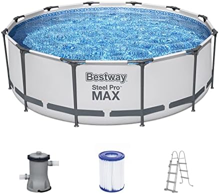 Bestway Steel Pro MAX Frame – Juego de Piscina con Bomba de Filtro (diámetro 366 x 100 cm), Color Gris Claro