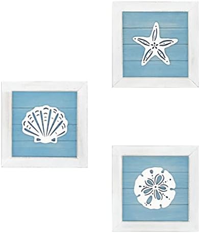 Decoración temática del océano, decoración de pared de playa, estrella de mar 3D de madera, adornos colgantes de conchas marinas, decoración de playa vintage para el hogar, baño, sala de estar