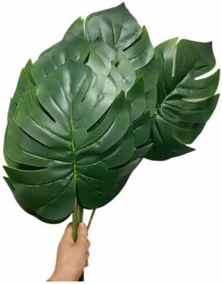 10 hojas verdes grandes de 54.5 cm, hojas de palmera tropicales artificiales de Monstera, hojas tópicas de palma para decoración del hogar, cocina, decoración de boda, tamaño de hoja verde 12.5 x 10