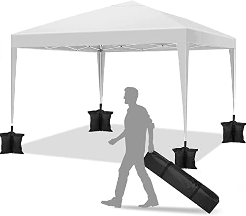 YUEBO Carpa 3×3 m Carpas de Camping Impermeables Gazebo Plegable Protección UV Cenador Jardin Pergolas Desmontables Carpas para Exteriores,Playa,Terraza，Blanco