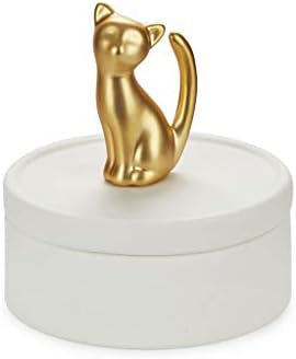 Balvi Caja joyero Kitten Color Blanco y Dorado Mate Caja de cerámica para Joyas con Tapa y Figura de