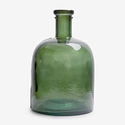 Botella Ancha de Vidrio Reciclado Liso Color Verde Oliva – Garrafa de Cristal Artesanal Estilo Mediterráneo para la Decoración del Hogar como Florero o Jarrón