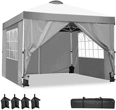 YUEBO Carpa Plegable 3×3 con 4 Laterales Cenador Impermeables Exterior Protección UV 50 Pop Up Gazebo Playa Cenadores para Jardin,Terraza,Camping,Blanco