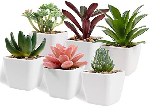 6 Piezas Plantas Artificiales Decorativas, Pequeñas Plantas Artificiales Interior, Plantas Suculentas Artificiales en Maceta, Decorativas Plantas Falsas para El Hogar Baño Oficina Mesa Dormitorio