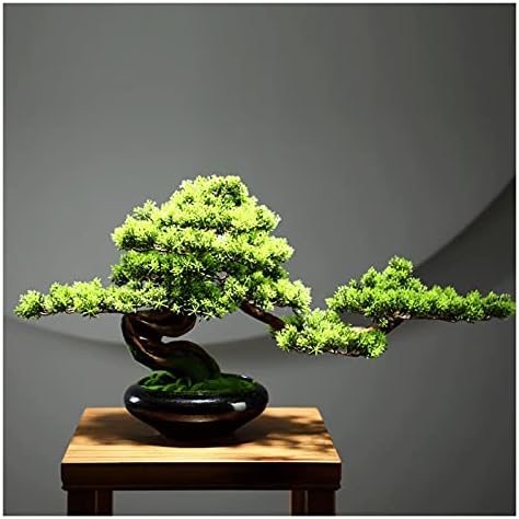 bonsai artificial realista Planta artificial acogedor de pino Bonsai, 13 pulgadas de alta planta verde Fake Potted Plants, Faux Tree para el porche de la sala de estar del zen Decoración, sin mantenim