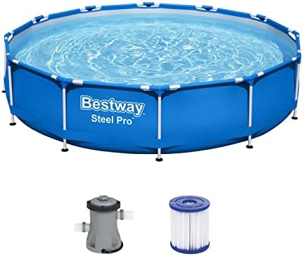 Bestway Steel Pro Frame – Piscina Redonda con Bomba de Filtro, diámetro 366 x 76 cm, Color Azul