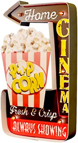 DiiliHiiri Cartel Luminoso Vintage Cine — Letrero Retro Metálico, Accesorios para Decoración Hogar, Casa y Salon | 41x25x5 cm (Popcorn Home Cinema)