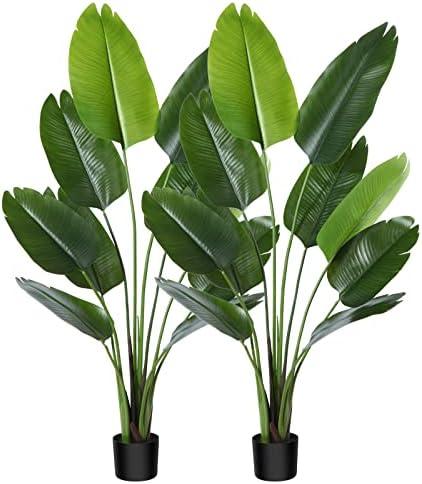 CROSOFMI Planta Artificial Ave del Paraíso 150 cm Palmera Tropical Falsa con 10 Hojas, Plantas Artificiales Maceta para Interior Exterior Casa Hogar Oficina Jardín Decoración Moderna（2 Pack）