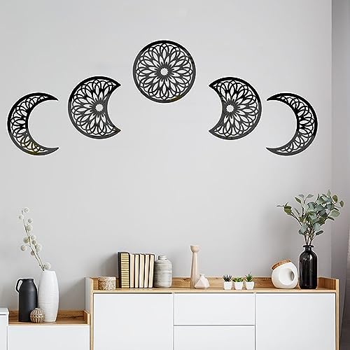 5 Piezas 3d Fase Lunar Decoración En Pared Luna de Madera Nórdica Fases de la Luna Arte de la Pared para Sala de Estar, Dormitorio, Decoración de Apartamento