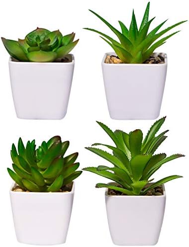 YHmall 4 Plantas Artificiales para Interiores, pequeñas Plantas Artificiales, suculentas de plástico, con Maceta de cerámica, Falsas Plantas Verdes