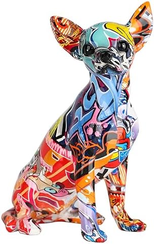 XIAOMAGG Estatua de Perro Chihuahua Decoración Moderna para el Hogar Resina Salpicadura de Color Arte Escultura Decorativa de Mesa para Interior Regalo para Amantes de los Perros（Chihuahua*1）
