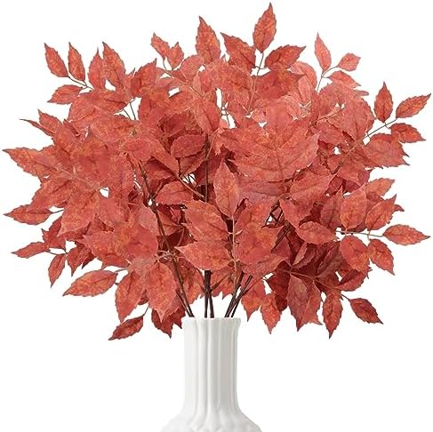 YUAENFI 2 Pcs Ramo de Planta Artificial Exterior Interior Planta Otoño Hojas Decoracion Rama de Hojas de Arce Artificiales para Exterior Interior Halloween Navidad Chimenea