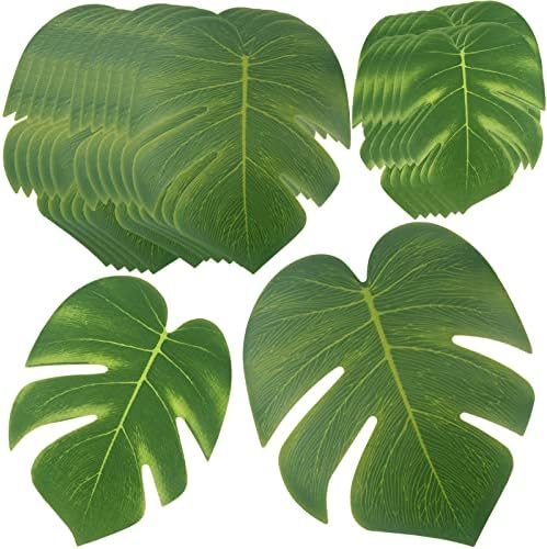 24 Piezas de 2 Tipos Artificial Monstera Hojas de Plantas Tropicales Hojas de Palma Artificiales Hojas Artificiales para Interiores al Aire Libre Fiesta Hawaiana Jungle Beach Tema Mesa Decoraciones