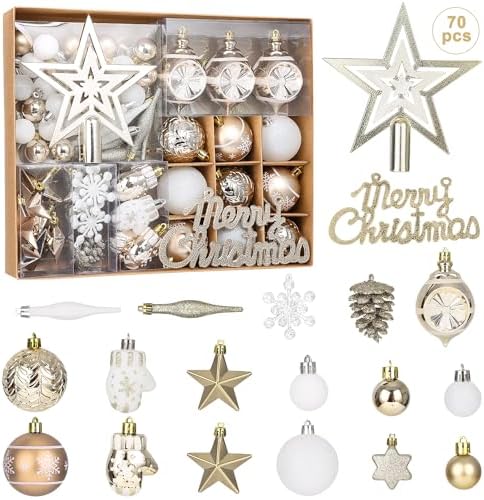 70pcs Bolas de Navidad Irrompibles,Bola Navideña de Romance del Champán Decoración,árbol Copo de Nieve Navidad,Plástico para Decoración del Árbol,¡Ideal para Navidad y Festivales en el Hogar