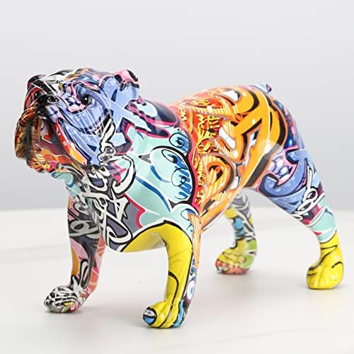 XIAOMAGG Bulldog Francés Estatua Moderna Decoración para el Hogar Graffiti Colorido Resina Arte Estatua Oficina de pie Coleccionable Animal Sala de Decoración (Púrpura-C)
