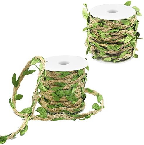 ZIOYA Rollos Guirnalda Hojas Verdes Hojas Decorativas Artificial Verde Hojas Tela con Yute Arpillera Cuerda Enredadera Hojas Artificiales Manualidades,Guirnalda de Hojas de Ratán,Color Verde