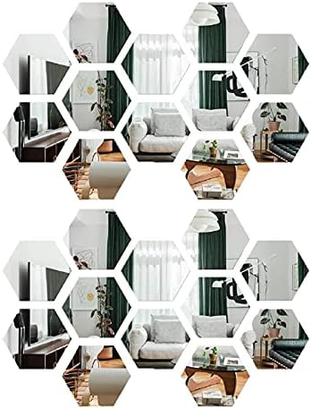 24Piezas Espejos Pegatinas Espejo de Acrílico Hexagonales Desmontable Pegatina de Pared para Hogar Sala de Estar Dormitorio