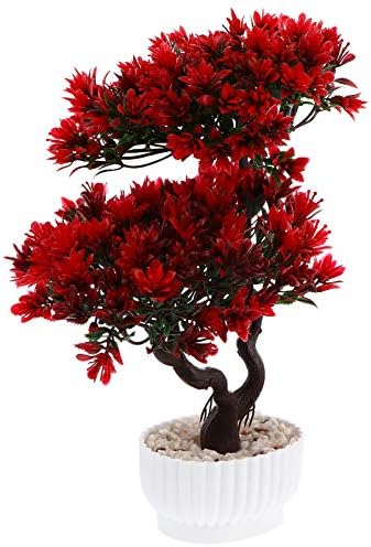 TOPBATHY Árbol Artificial de bonsái Artificial invitado – Felicitación de Pino bonsái Falsa Plantas de casa de Escritorio para decoración de Escritorio para Oficina en casa Rojo