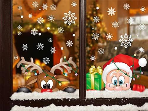 Voqeen Navidad Pegatina Calcomanías para Ventanas Lindo Decoración de Ventanas Espiar Santa Claus Rudolph Calcomanías electrostáticas Ventanas