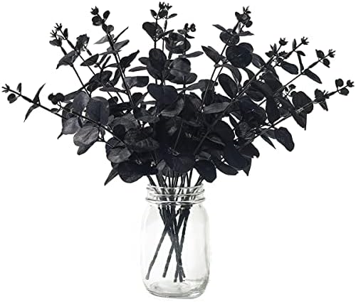 6 Pcs Hojas de Eucalipto Artificial con 4 Ramas Cada Uno, 14» Planta de Eucalipto Artificiales, Decoración Plantas Ramas de Eucalipto para Decoración de Hogar Jardín Halloween Gótico Arreglo Flores