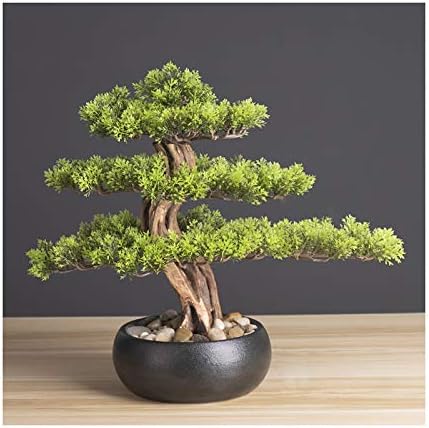 Planta Artificial para bonsái Realista Faux Bonsai Tree, Plant, Pote redondo de cerámica negro y guijarros Decoración de escritorio Regalos de novedad (H14.2 «) Bonsái Decorativo ( Color : A )