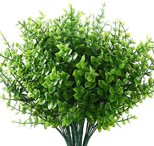 N/N HBree – 12 plantas artificiales de plástico para exteriores, hierba de trigo, arbustos verdes, arbustos de plástico para decoración de exteriores y hogares al aire libre, color verde