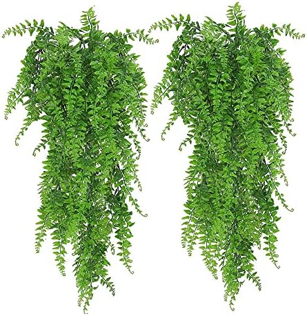 2 Piezas Plantas Colgantes Plastico, Hiedra Artificial Helecho Colgante, Plantas Artificiales Colgantes, Planta Colgante Artificial para el Hogar, Jardín, Boda, Decoración Pared, Guirnalda Boda