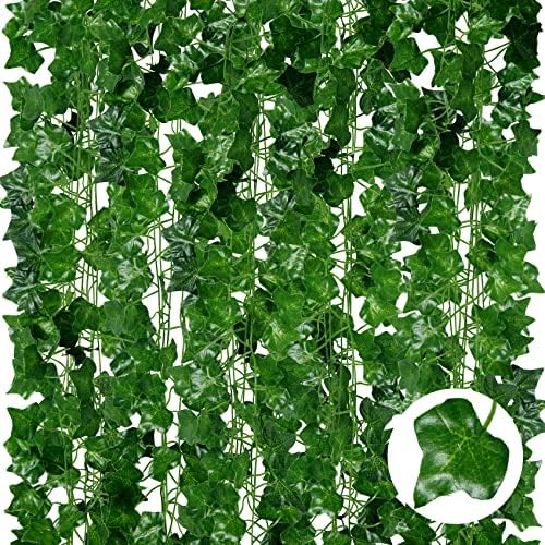ADORAMOUR Guirnaldas de Hiedra Artificial – Pack24 de 210cm de Longitud Enredaderas – Vides Falsas Realistas para Decoración de Jardines Tanto en Interiores Exteriores, Hojas Verdes Plantas Colgantes