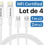 4-pak MFi gecertificeerde Lightning-kabels - USB-A naar iPhone snel opladen | 1m & 2m