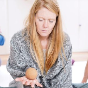 Martje Witzel looking at wooden ball