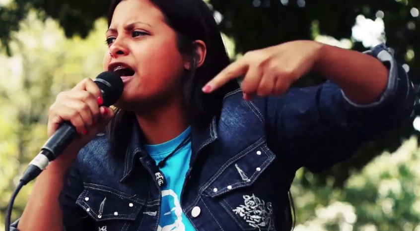 Chavez supporters give speeches in support of the Bolivarian revolutionary movement