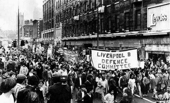 Protest march by the Liverpool 8 defence committee Protest march by the Liverpool 8 defence committee