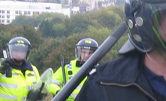 British police in riot gear