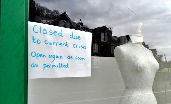 'Shop closed due to current crisis' store front