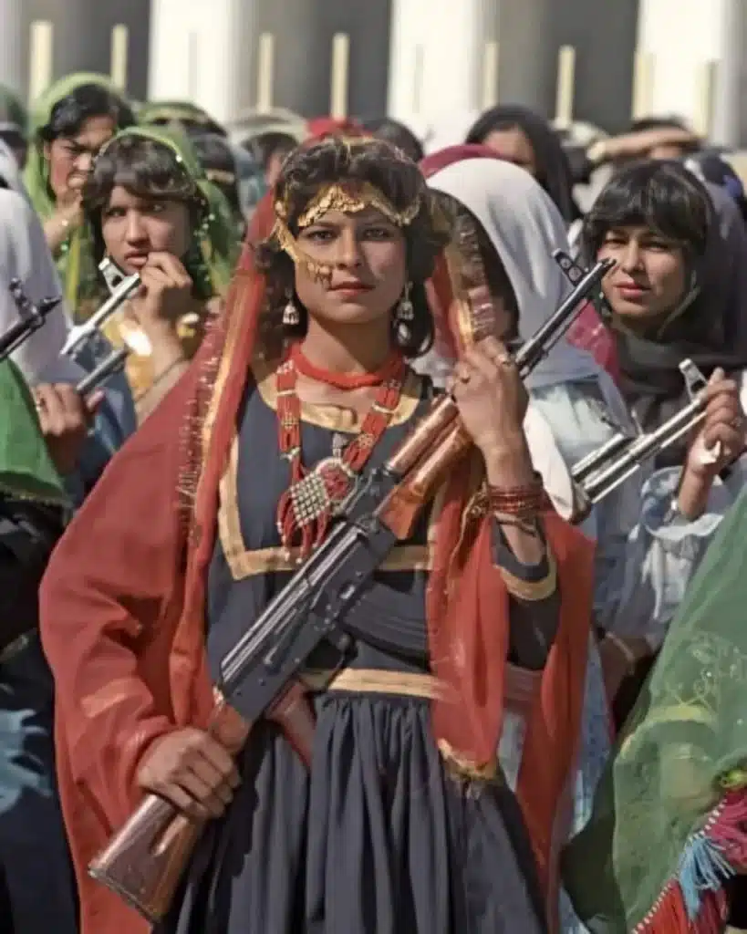 The Democratic Republic of Afghanistan, Kabul 1987. Afghan women celebrating the 9th anniversary of the 1978 Saur Revolution. Credit: Alexandr Graschenkov (Soviet photographer)