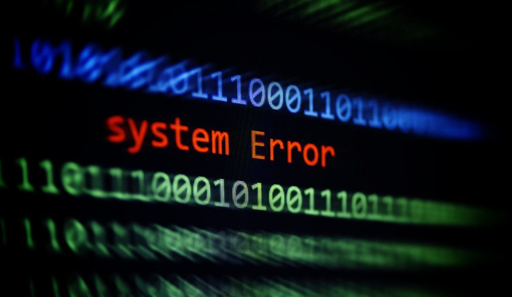 Technology binary code number data alert System Error message on display screen / Computer network problem error software concept